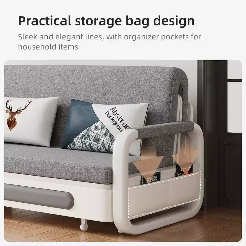 Divano letto convertibile da 60" – Letto estraibile, Base contenitore, Tasche laterali, Lino