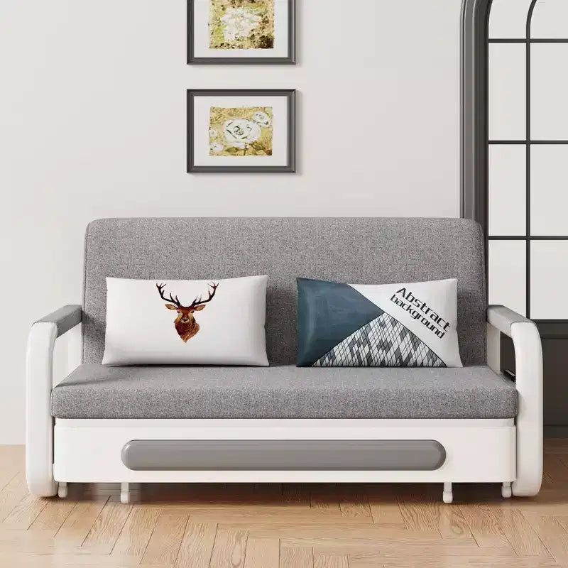 Divano letto convertibile da 60" – Letto estraibile, Base contenitore, Tasche laterali, Lino