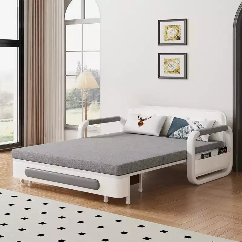 Divano letto convertibile da 60" – Letto estraibile, Base contenitore, Tasche laterali, Lino