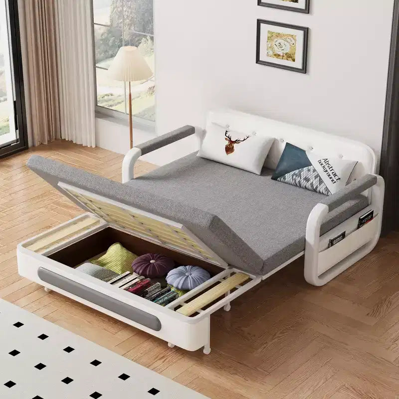 Divano letto convertibile da 60" – Letto estraibile, Base contenitore, Tasche laterali, Lino