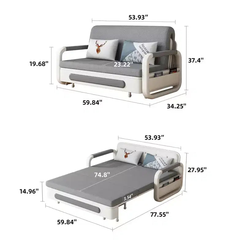 Divano letto convertibile da 60" – Letto estraibile, Base contenitore, Tasche laterali, Lino
