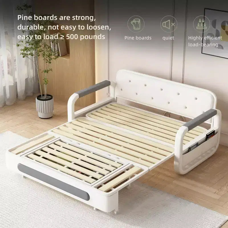 Divano letto convertibile da 60" – Letto estraibile, Base contenitore, Tasche laterali, Lino