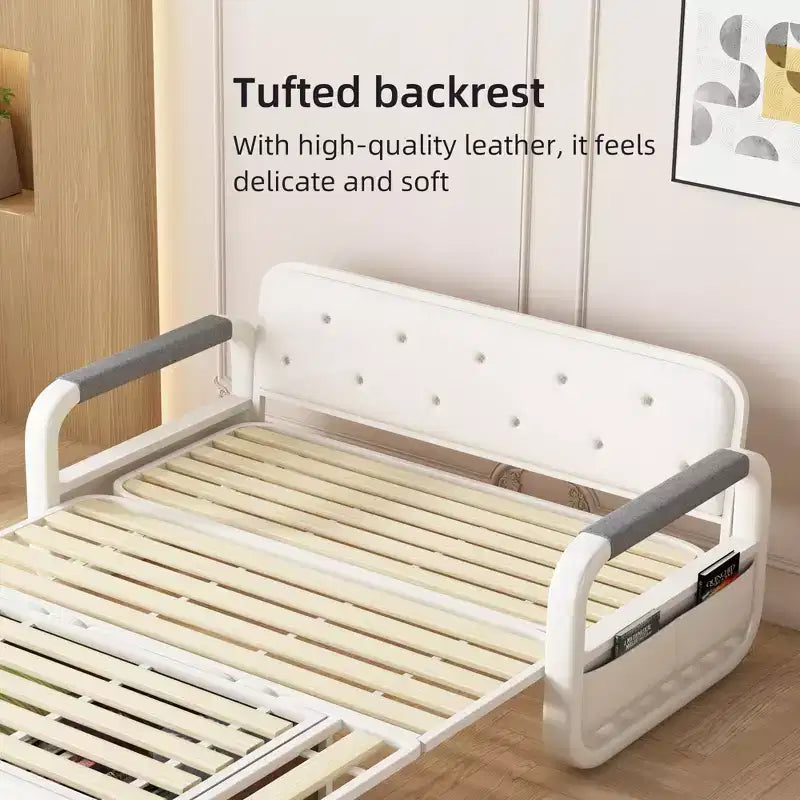 Divano letto convertibile da 60" – Letto estraibile, Base contenitore, Tasche laterali, Lino