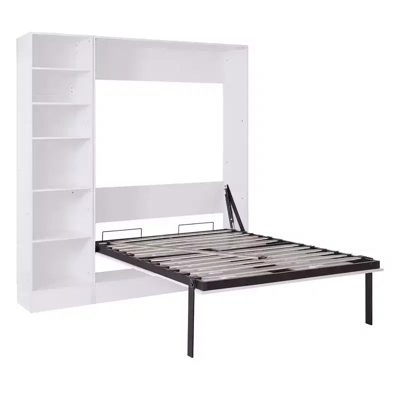 Letto a scomparsa matrimoniale/singolo con divano a 3/2 posti e mensole, bianco+grigio - ModernLuxe