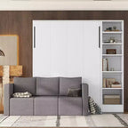 Letto a scomparsa matrimoniale/singolo con divano a 3/2 posti e mensole, bianco+grigio - ModernLuxe