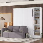 Letto a scomparsa matrimoniale/singolo con divano a 3/2 posti e mensole, bianco+grigio - ModernLuxe