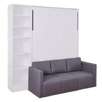 Letto a scomparsa matrimoniale/singolo con divano a 3/2 posti e mensole, bianco+grigio - ModernLuxe