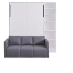Letto a scomparsa matrimoniale/singolo con divano a 3/2 posti e mensole, bianco+grigio - ModernLuxe