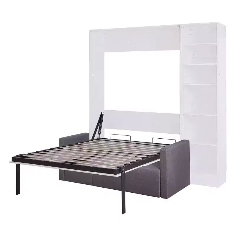 Letto a scomparsa matrimoniale/singolo con divano a 3/2 posti e mensole, bianco+grigio - ModernLuxe