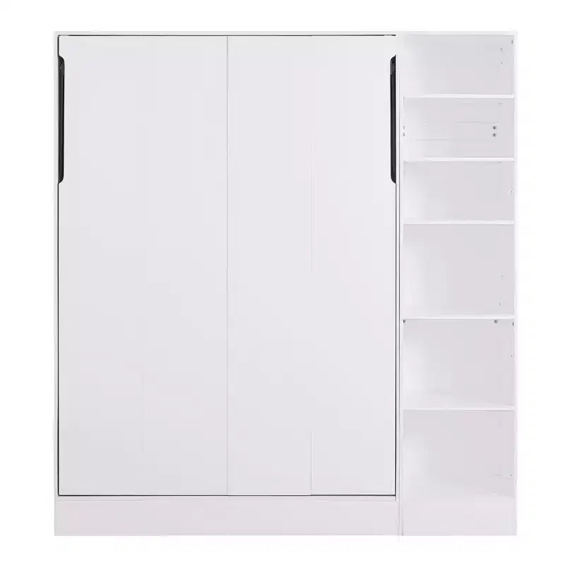 Letto a scomparsa matrimoniale/singolo con divano a 3/2 posti e mensole, bianco+grigio - ModernLuxe
