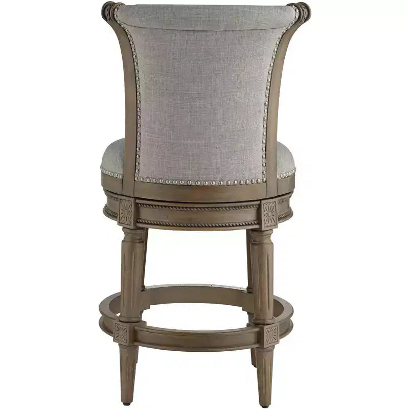 Sgabello da bancone tradizionale girevole da 26" – Rivestimento grigio cenere, finitura rovere, borchie decorative