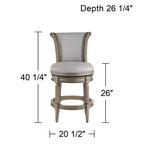 Sgabello da bancone tradizionale girevole da 26" – Rivestimento grigio cenere, finitura rovere, borchie decorative