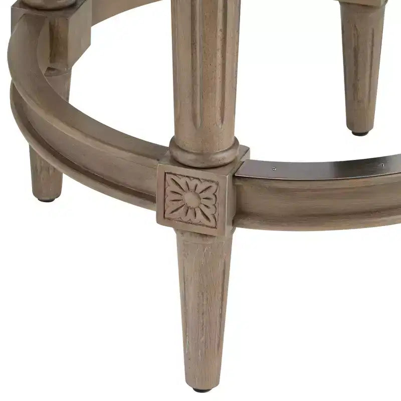 Sgabello da bancone tradizionale girevole da 26" – Rivestimento grigio cenere, finitura rovere, borchie decorative