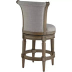 Sgabello da bancone tradizionale girevole da 26" – Rivestimento grigio cenere, finitura rovere, borchie decorative