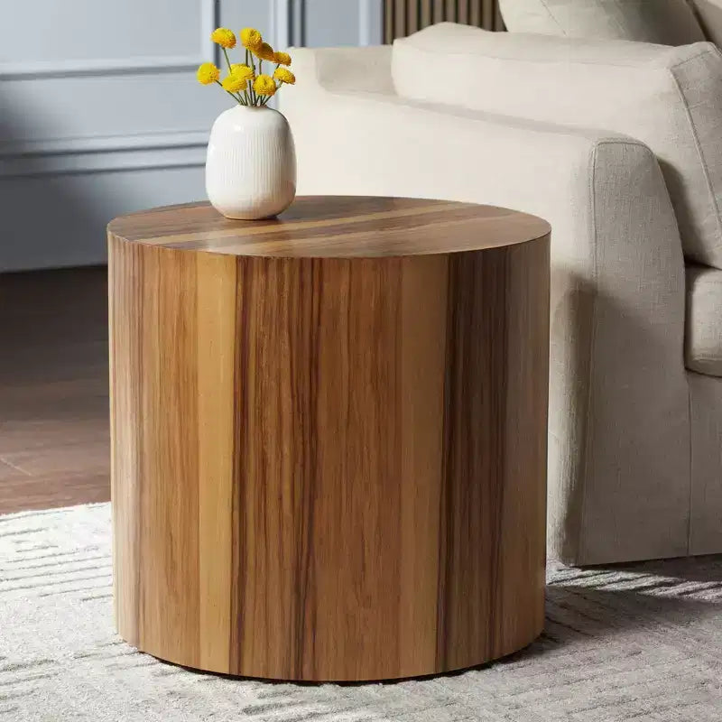 Tavolino rotondo 23" stile rustico da fattoria – Finitura marrone cerato, MDF e impiallacciatura
