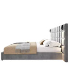 Letto matrimoniale/king-size imbottito con piattaforma – Velluto, testiera ampia, lampada da lettura e porta USB