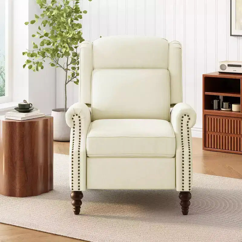 Poltrona reclinabile 30W con schienale a spinta e gambe in legno a forma di zucca - ModernLuxe