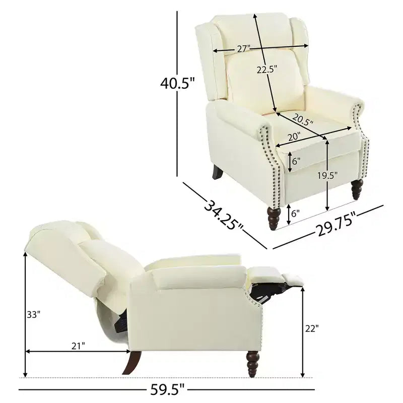 Poltrona reclinabile 30W con schienale a spinta e gambe in legno a forma di zucca - ModernLuxe