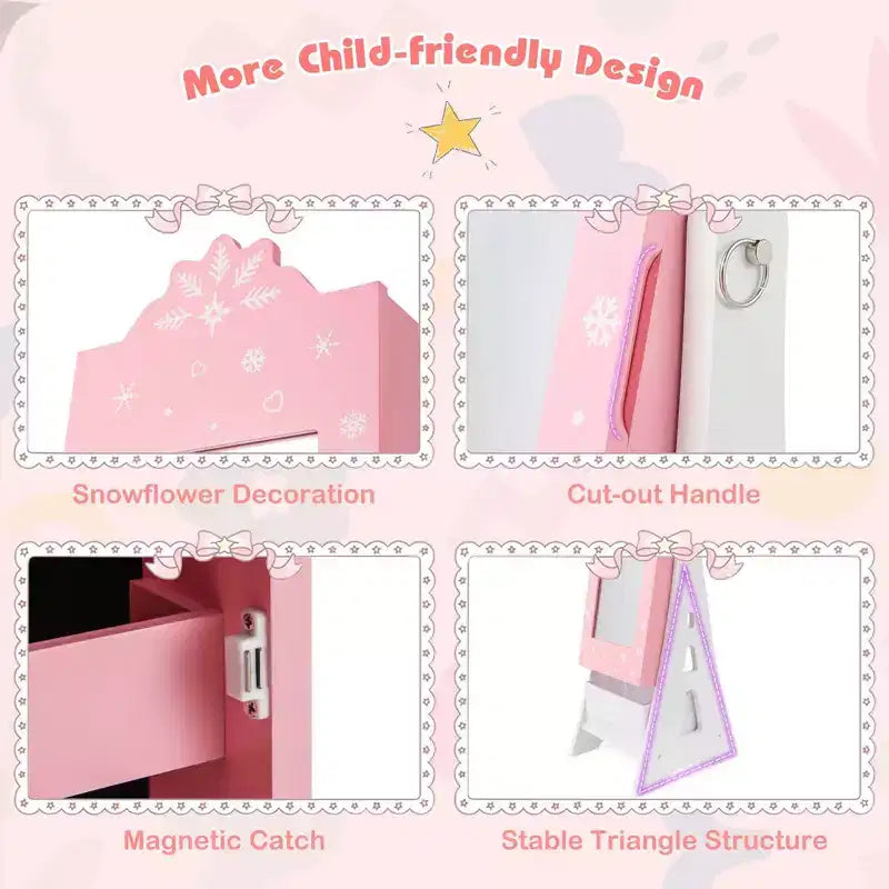 Set Toeletta da Principessa per Bambini – Tavolo da Trucco, Sgabello e Mobile Portagioie con Specchi