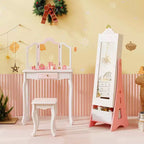 Set Toeletta da Principessa per Bambini – Tavolo da Trucco, Sgabello e Mobile Portagioie con Specchi