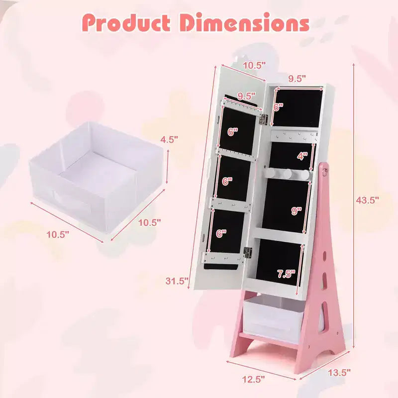 Set Toeletta da Principessa per Bambini – Tavolo da Trucco, Sgabello e Mobile Portagioie con Specchi