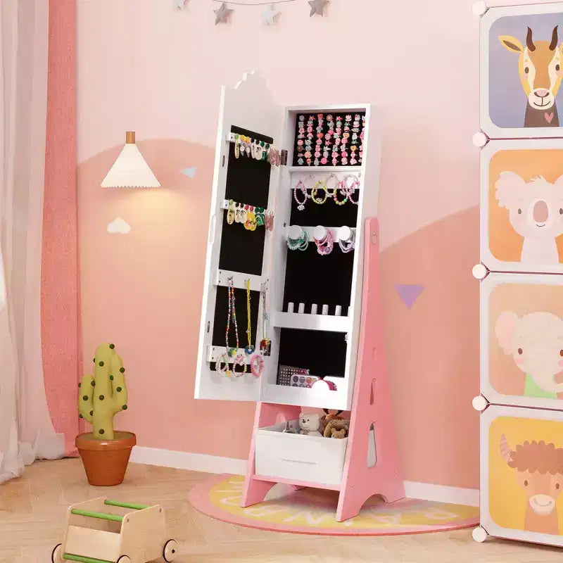 Set Toeletta da Principessa per Bambini – Tavolo da Trucco, Sgabello e Mobile Portagioie con Specchi