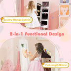 Set Toeletta da Principessa per Bambini – Tavolo da Trucco, Sgabello e Mobile Portagioie con Specchi