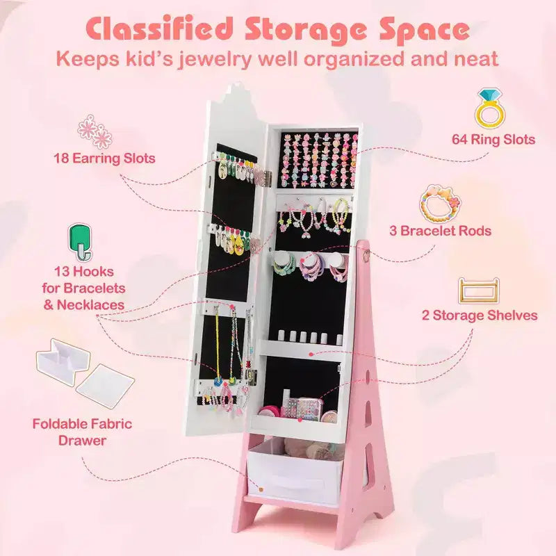 Set Toeletta da Principessa per Bambini – Tavolo da Trucco, Sgabello e Mobile Portagioie con Specchi