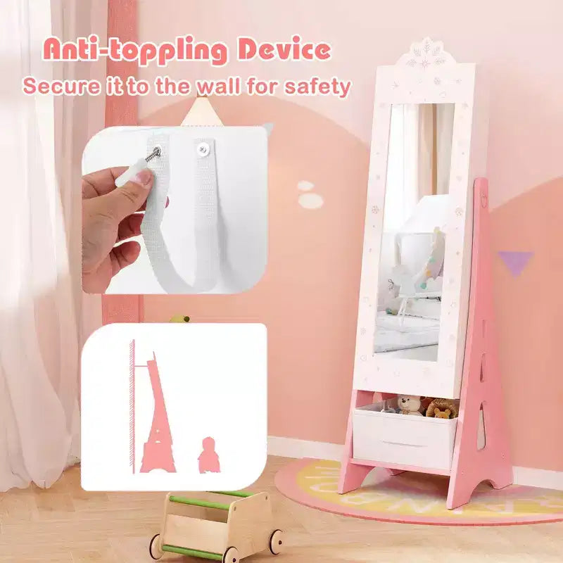 Set Toeletta da Principessa per Bambini – Tavolo da Trucco, Sgabello e Mobile Portagioie con Specchi