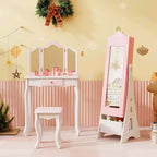Set Toeletta da Principessa per Bambini – Tavolo da Trucco, Sgabello e Mobile Portagioie con Specchi