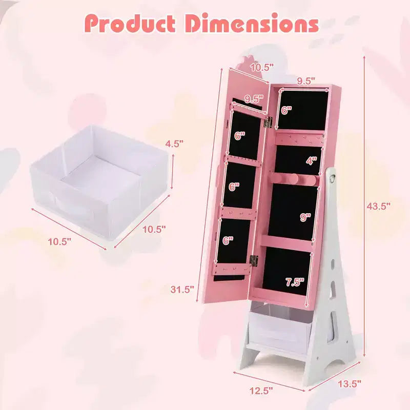 Set Toeletta da Principessa per Bambini – Tavolo da Trucco, Sgabello e Mobile Portagioie con Specchi