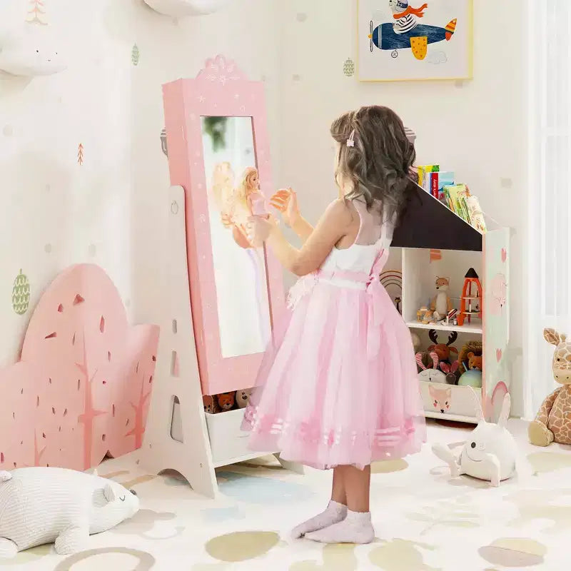 Set Toeletta da Principessa per Bambini – Tavolo da Trucco, Sgabello e Mobile Portagioie con Specchi