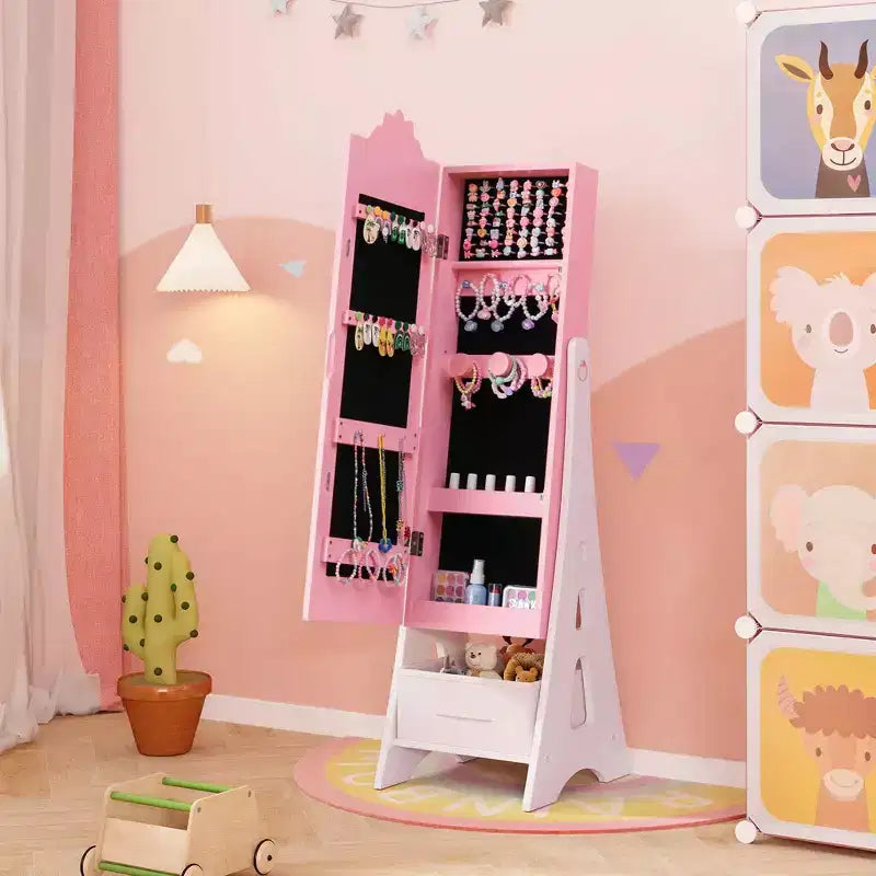 Set Toeletta da Principessa per Bambini – Tavolo da Trucco, Sgabello e Mobile Portagioie con Specchi