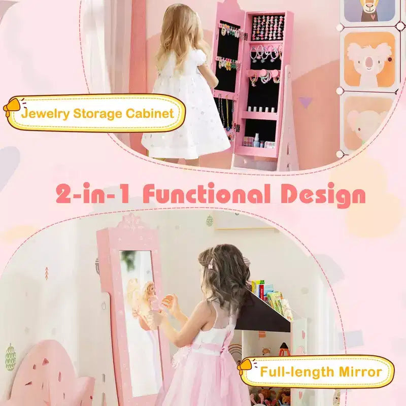 Set Toeletta da Principessa per Bambini – Tavolo da Trucco, Sgabello e Mobile Portagioie con Specchi