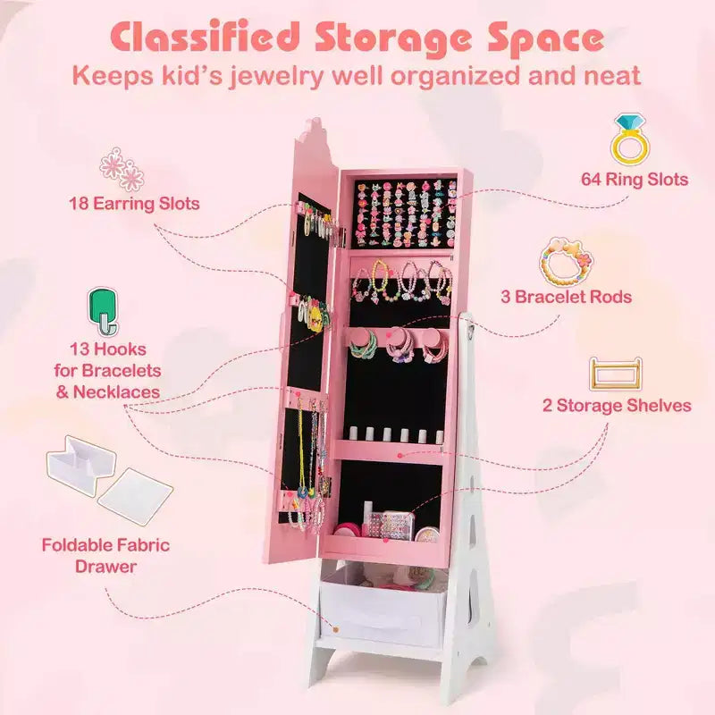 Set Toeletta da Principessa per Bambini – Tavolo da Trucco, Sgabello e Mobile Portagioie con Specchi