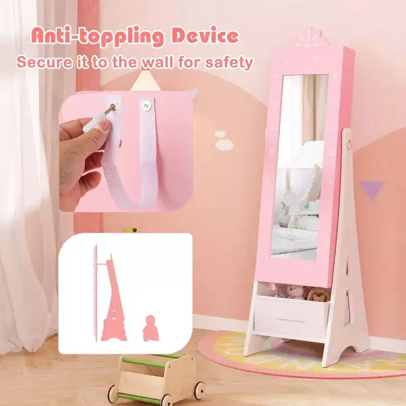 Set Toeletta da Principessa per Bambini – Tavolo da Trucco, Sgabello e Mobile Portagioie con Specchi