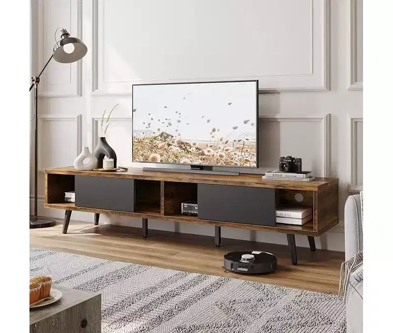 Mobile TV Bestier da 70 pollici, stile moderno di metà secolo, per TV da 65/70/75 pollici, mobile TV basso con ante scorrevoli per soggiorno