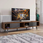 Mobile TV Bestier da 70 pollici, stile moderno di metà secolo, per TV da 65/70/75 pollici, mobile TV basso con ante scorrevoli per soggiorno