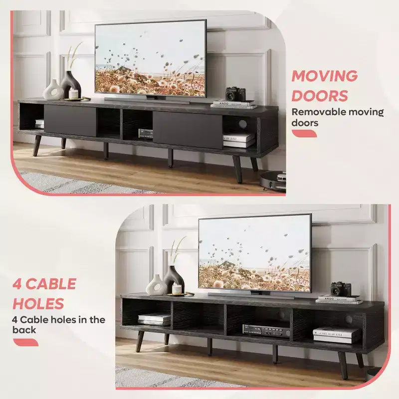 Mobile TV Bestier da 70 pollici, stile moderno di metà secolo, per TV da 65/70/75 pollici, mobile TV basso con ante scorrevoli per soggiorno
