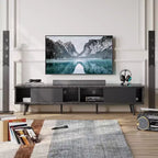 Bestier 70 inch Mid-Century Modern TV Stand for 65/70/75 TV, Low Entertainment Center TV Console Cabinet with Sliding Doors for Living Room