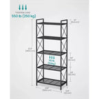 Scaffale portaoggetti in metallo a 5 ripiani, scaffalatura, scaffale da cucina con telai laterali e rete densa, 32 x 60 x 145,5 cm, per ingresso, cucina