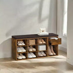 Panca contenitore, Panca da ingresso con cuscino, cassetto e scomparti aperti, Panca con contenitore, per soggiorno, camera da letto, guardaroba