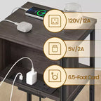 Tavolino con stazione di ricarica integrata, comodino a 3 ripiani con porte USB e prese di corrente, tavolino per soggiorno