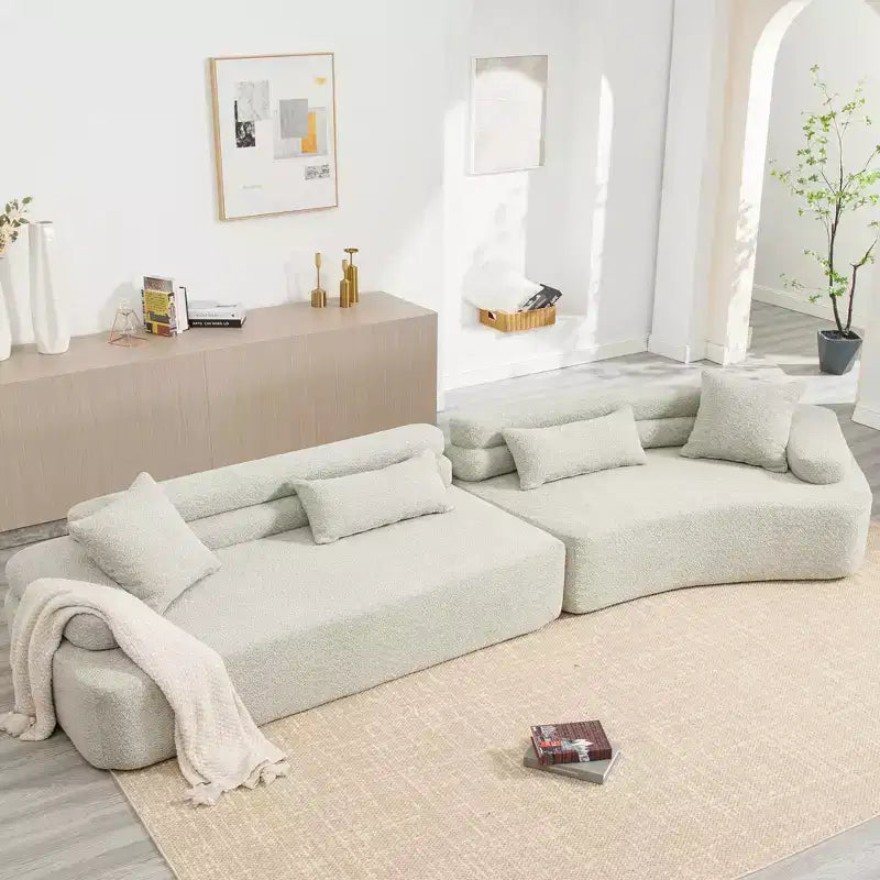 139W 4-Seater Sectional Sofa Sleeper Sofa Bed with ARC Armrests, Double Backrests and Pillows, No Assembly Required-ModernLuxe
