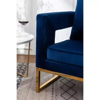 Poltrona d'accento in velluto – Struttura in metallo dorato, Schienale a cuscino, Blu