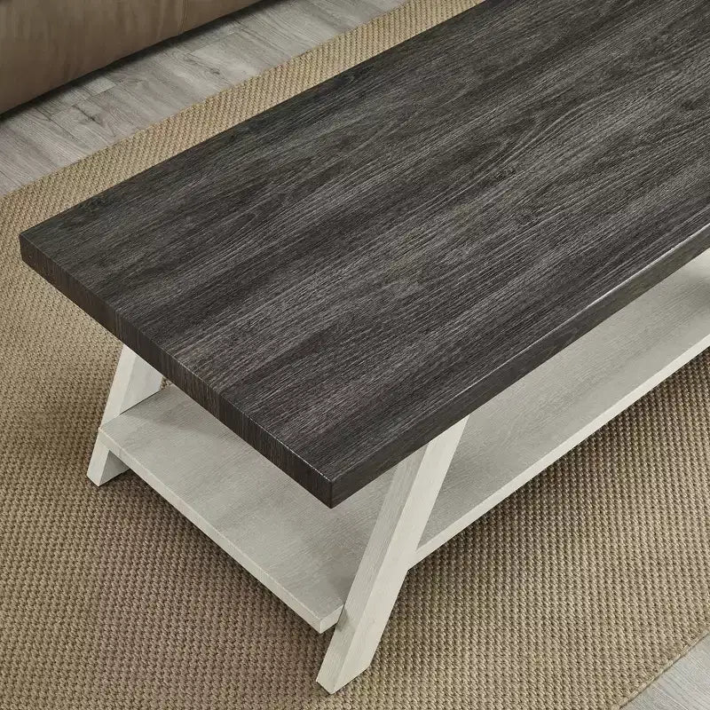 Set 3 Tavolini da Caffè con Mensole in Legno – Antracite Invecchiato e Beige