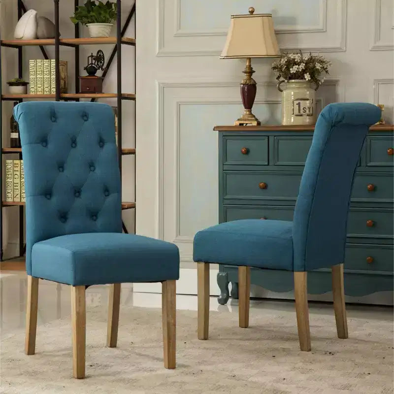 Set di 2 sedie da pranzo Parsons trapuntate – Schienale alto imbottito, struttura in legno massello, blu