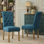 Set di 2 sedie da pranzo Parsons trapuntate – Schienale alto imbottito, struttura in legno massello, blu