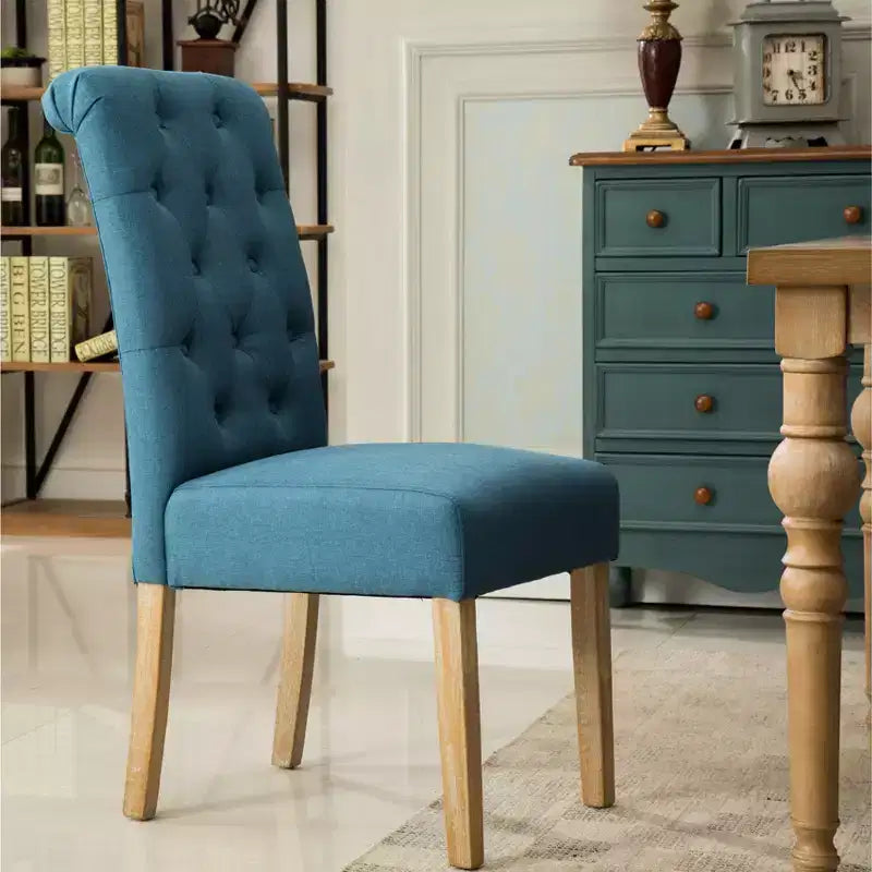 Set di 2 sedie da pranzo Parsons trapuntate – Schienale alto imbottito, struttura in legno massello, blu