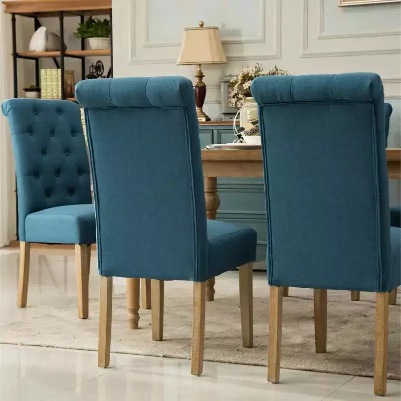 Set di 2 sedie da pranzo Parsons trapuntate – Schienale alto imbottito, struttura in legno massello, blu